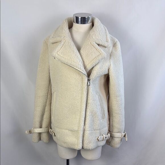 Ralph Lauren Cream Faux Fur Moto Jacket